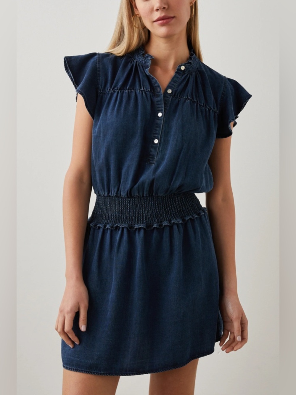 Rails Amina Smocked Waist Denim Mini Dress-Dark Vintage Wash-Women Size XL